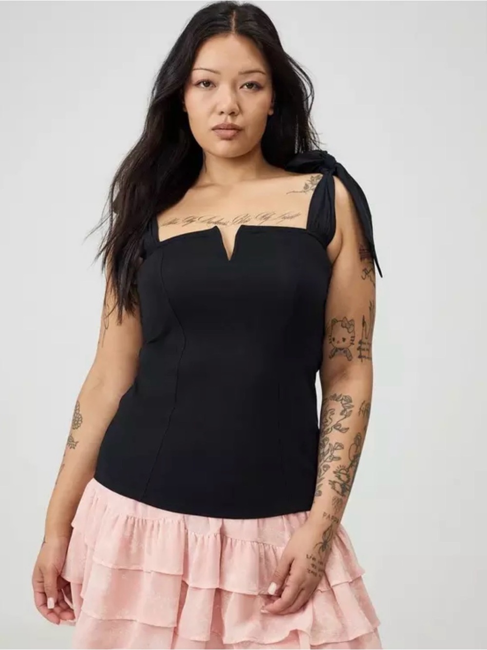 NWT torrid Foxy Tie Strap Corset Tank Deep Black 1x 14-16